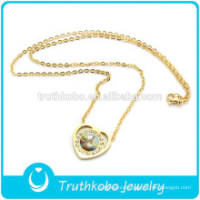 Ameria Virgin Mary Catholic Gold Plated Jewelry Necklace With Heart Crystal